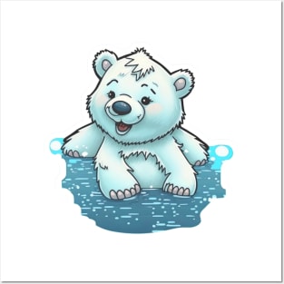 Polar bear on freezing water Posters and Art